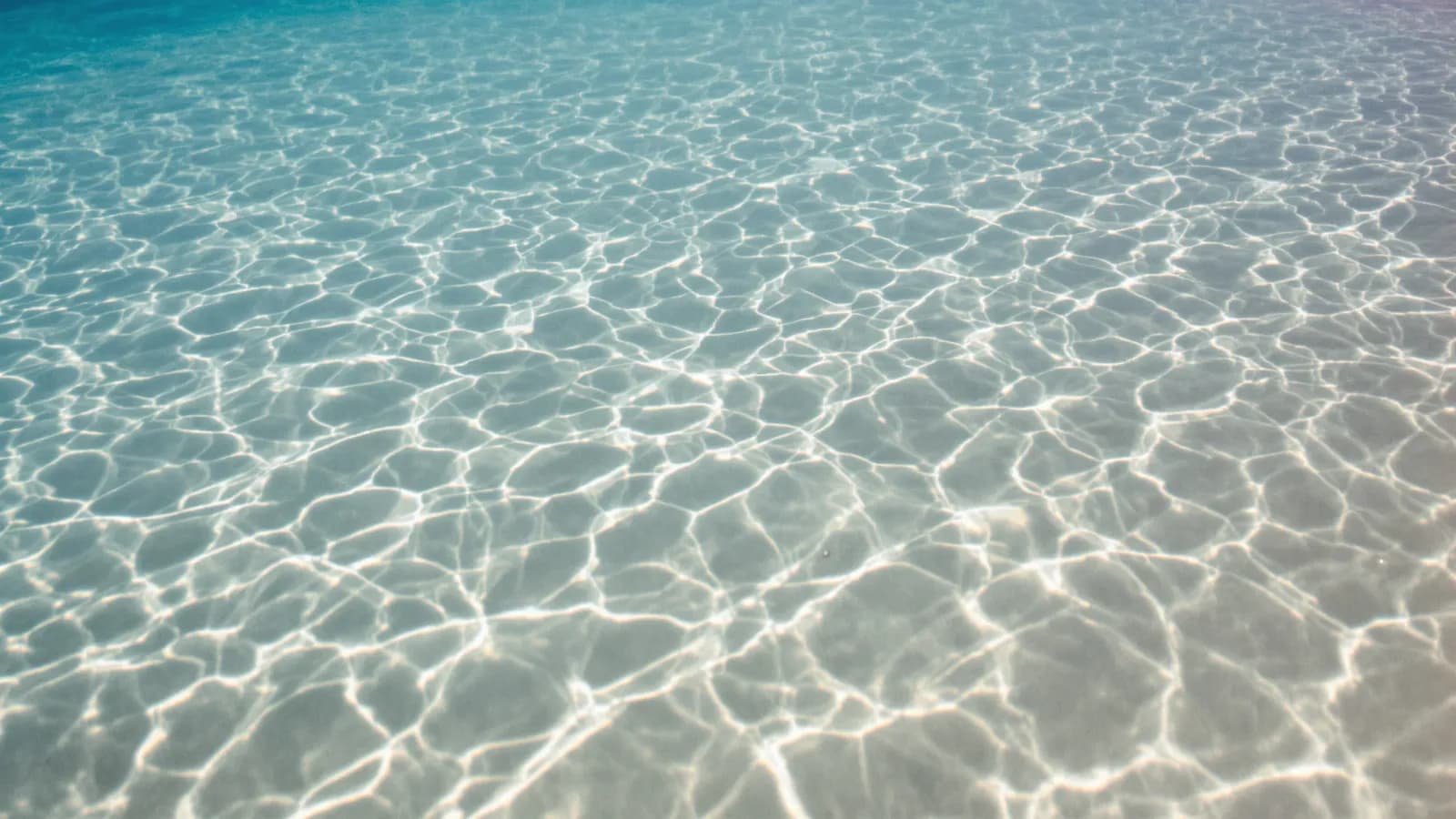 Sunlight caustics rippling over pale sand under clear shallow turquoise water